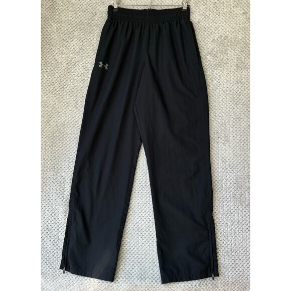 Under Armour Heat Gear Pants Women S Black Wide Leg Track Zip Boot Lined Pockets - Picture 1 of 14